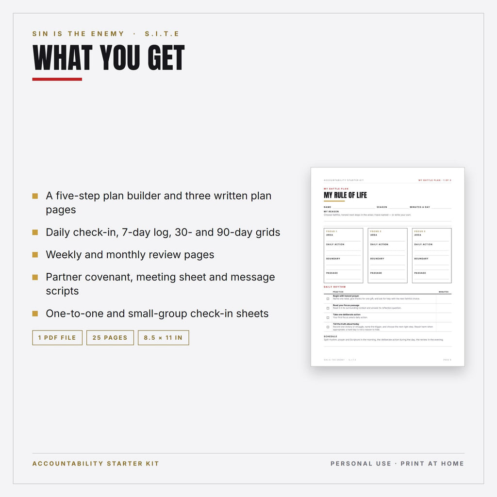 Christian Accountability Starter Kit Printable PDF | Mens Accountability Plan, Daily Tracker, Partner Covenant | Instant Download