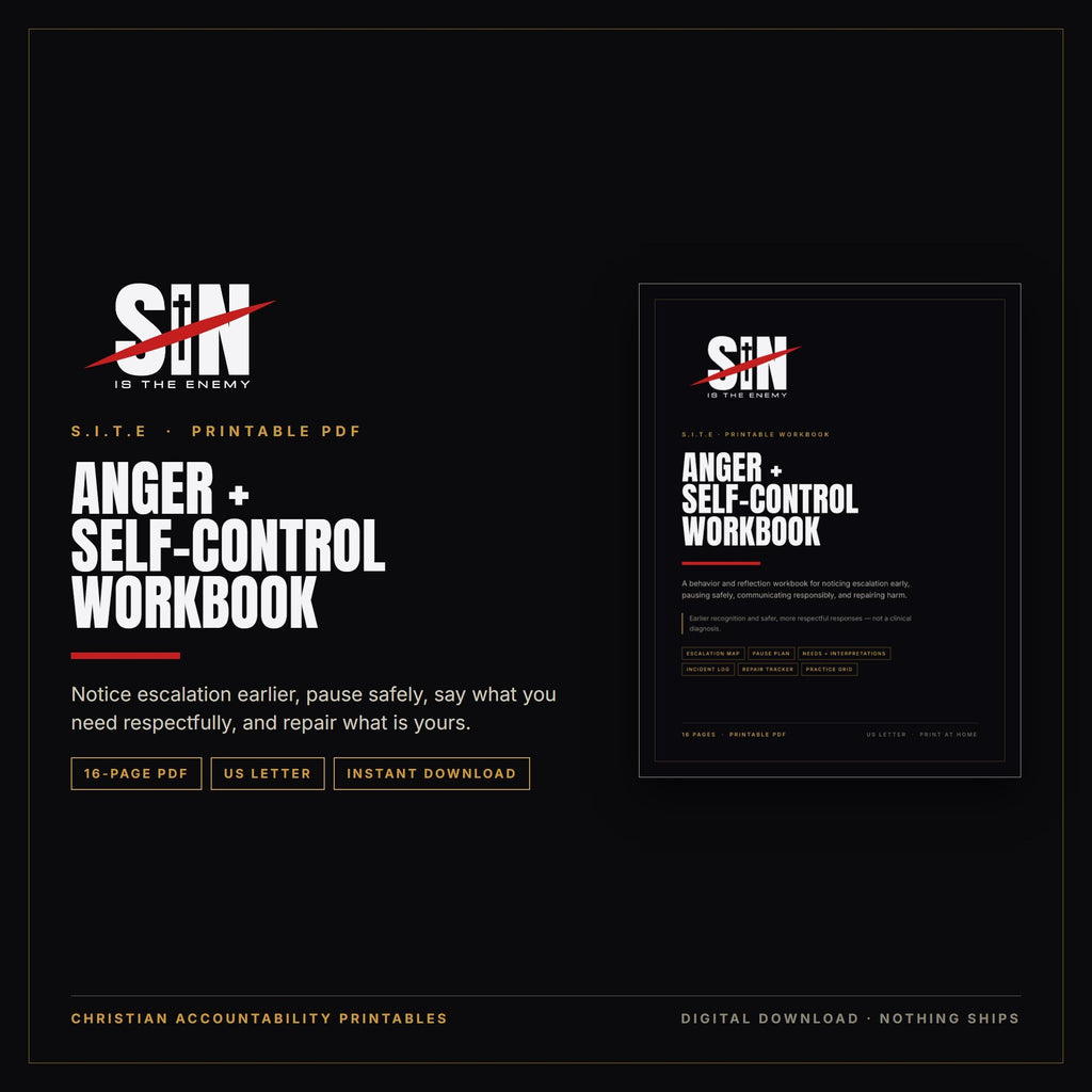 Anger and Self-Control Workbook Printable | Christian Men Escalation Map, Pause Plan, Incident Log, Repair Tracker | PDF Download