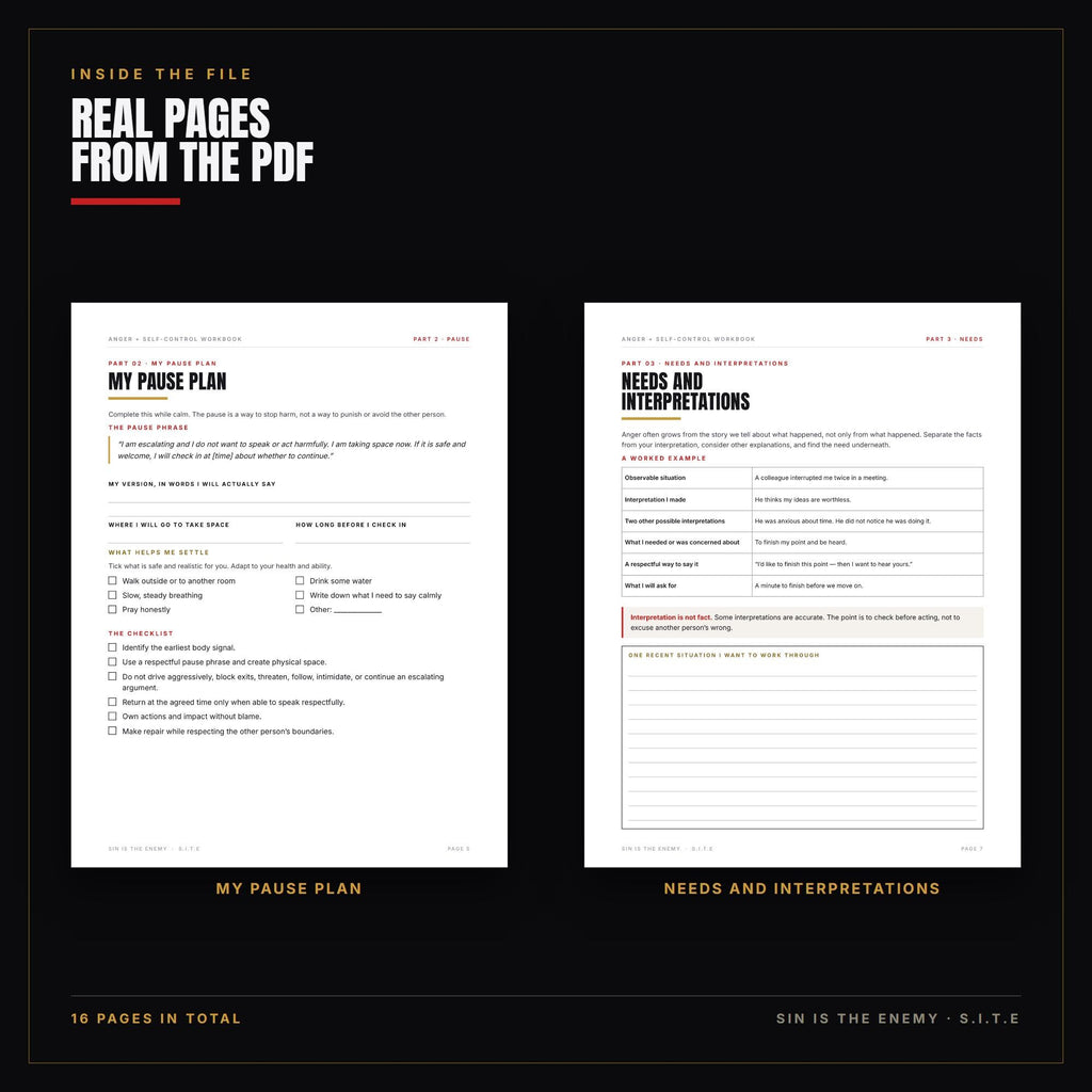 Anger and Self-Control Workbook Printable | Christian Men Escalation Map, Pause Plan, Incident Log, Repair Tracker | PDF Download