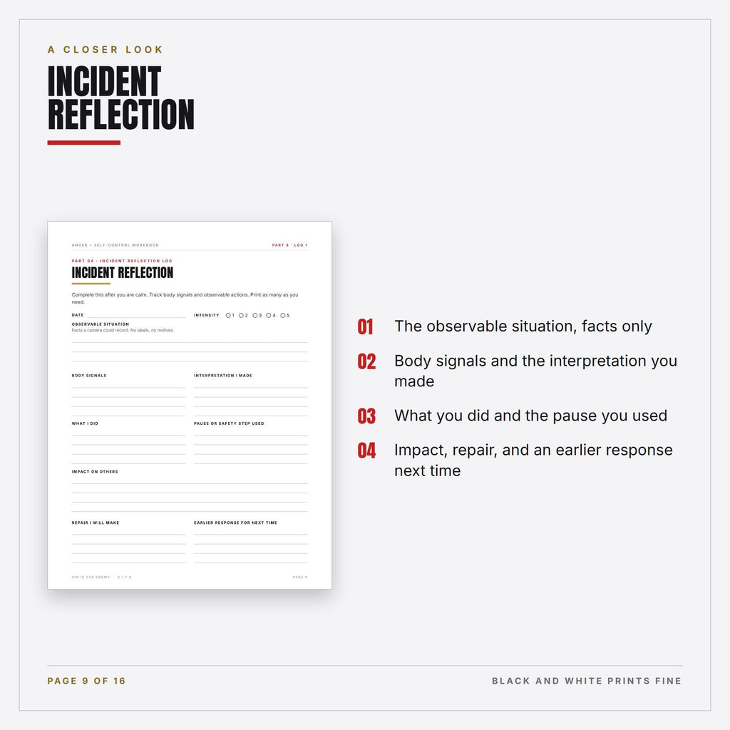 Anger and Self-Control Workbook Printable | Christian Men Escalation Map, Pause Plan, Incident Log, Repair Tracker | PDF Download