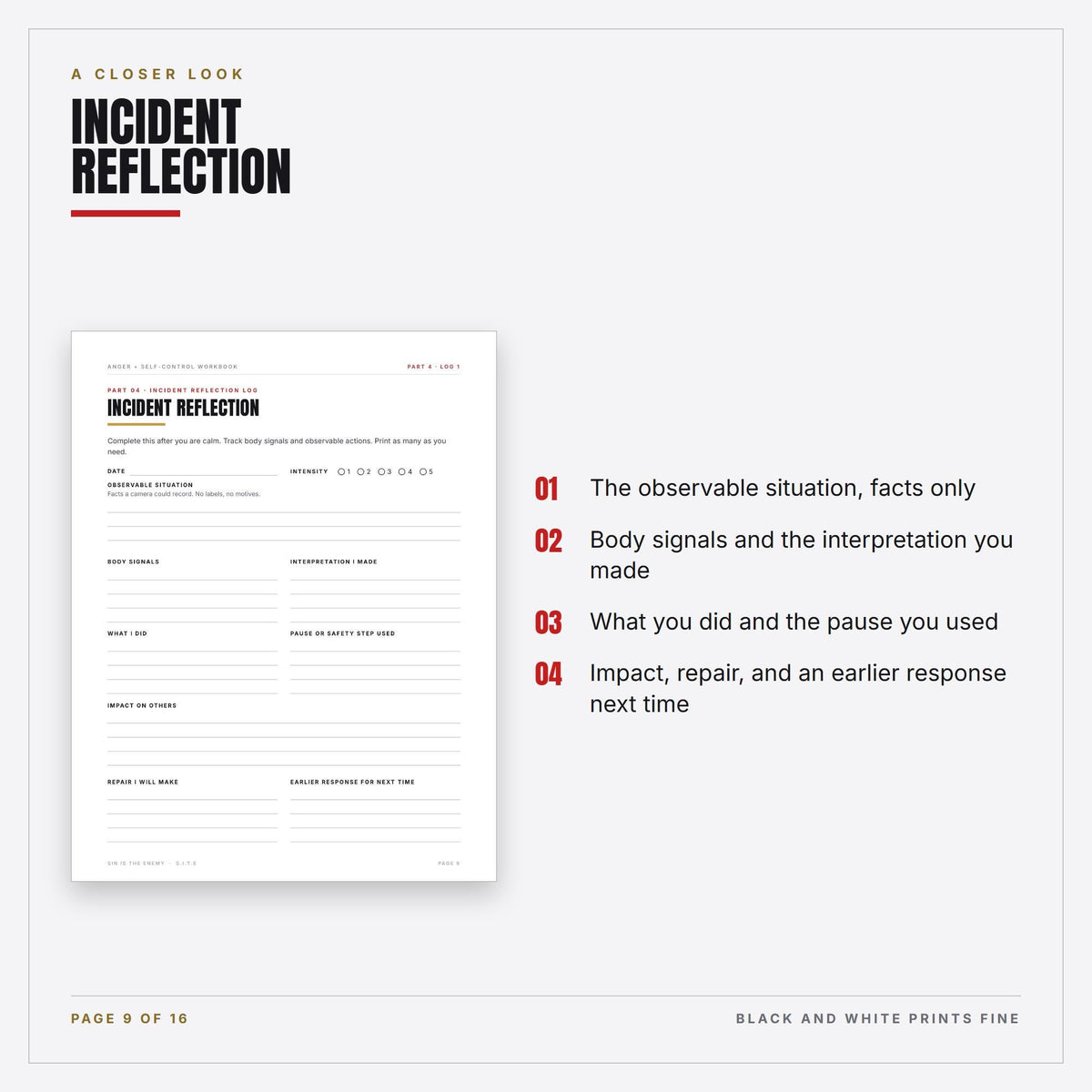 Anger and Self-Control Workbook Printable | Christian Men Escalation Map, Pause Plan, Incident Log, Repair Tracker | PDF Download