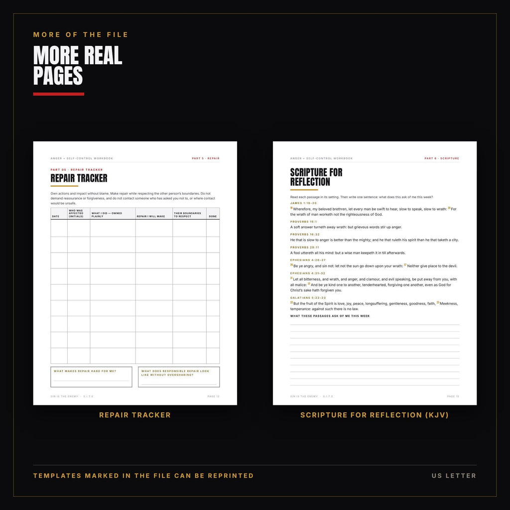 Anger and Self-Control Workbook Printable | Christian Men Escalation Map, Pause Plan, Incident Log, Repair Tracker | PDF Download