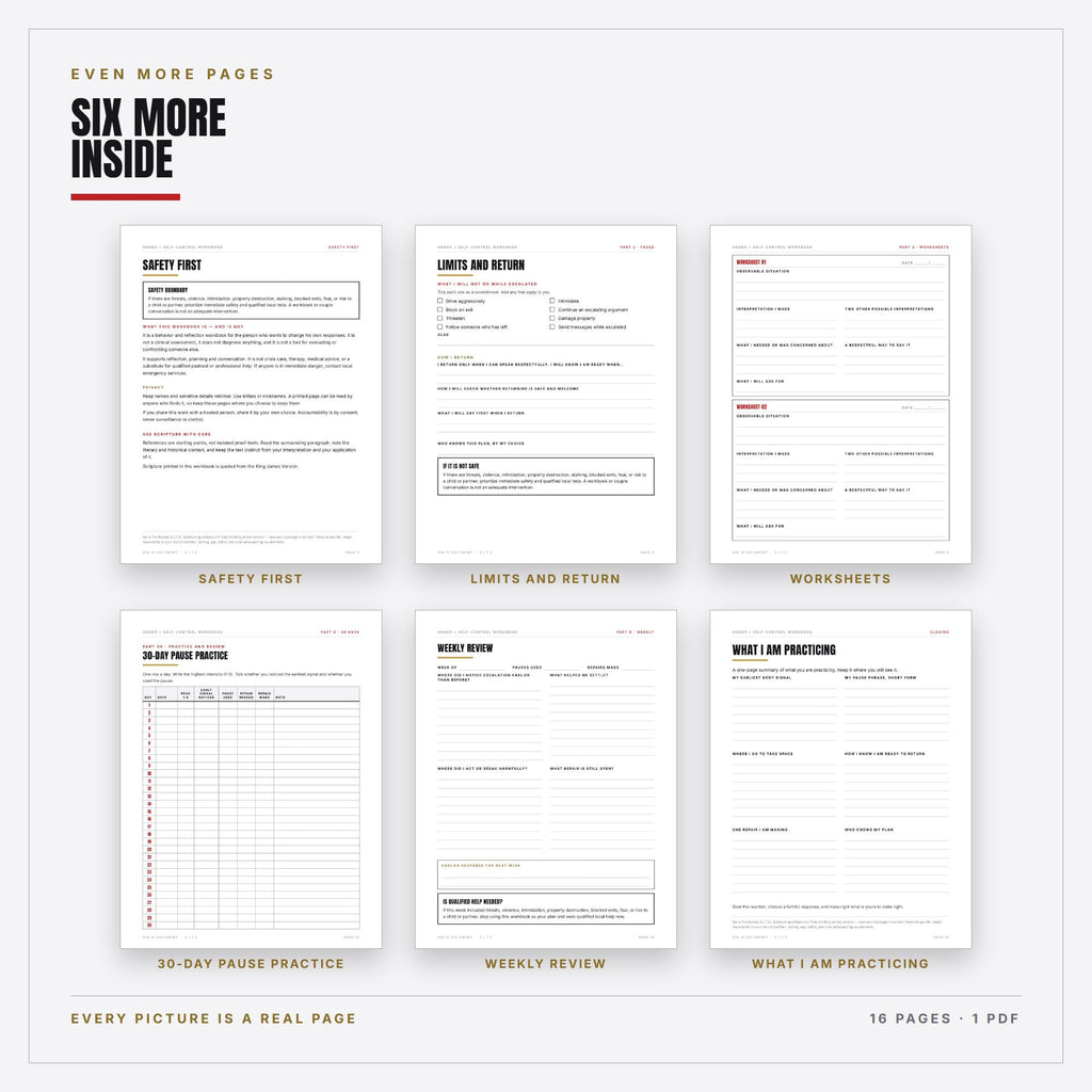 Anger and Self-Control Workbook Printable | Christian Men Escalation Map, Pause Plan, Incident Log, Repair Tracker | PDF Download